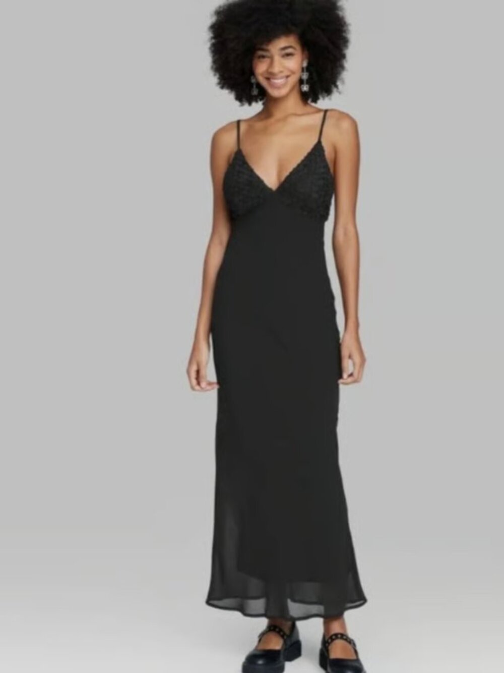 NWT Wild Fable Rosette cup maxi dress Women's medium Black elegant Backless